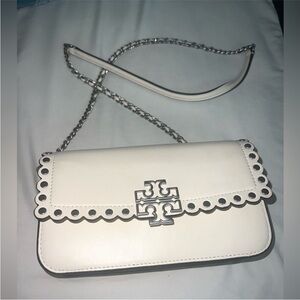 Cream white Tory Burch Britten chain handbag